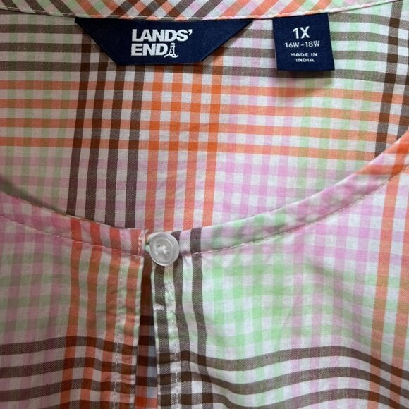 Lands End Womens Blouse Top Size1X Muticolor Plaid Keyhole Neck Casual Retro - Picture 2 of 12